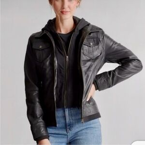 Quince leather jacket with detachable hoodie
